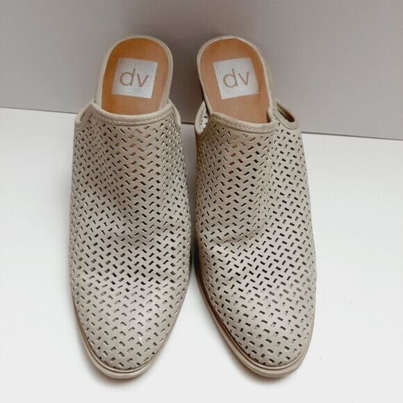 DV by Dolce Vita \ Slip-On Laser Cut-Out Mules Chunky High Heel Shoes Cream 7.5 - Picture 5 of 16